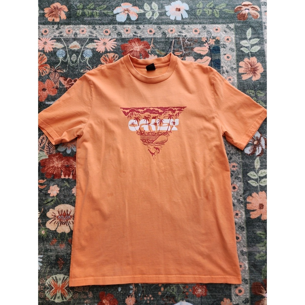 Y2K Oakley Shirt Men Tiki Tropical Surfer Skater Beach Bum Orange Medium *STAINS